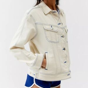 Lee Women's Rider Loose-Fit Denim Jacket White Navy Topstitched Sz M BNWT